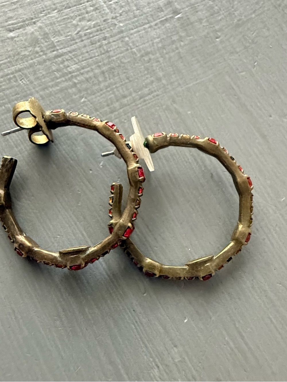 Sorrelli Red Crystal Brass Tone Hoop Earrings - Picture 10 of 12